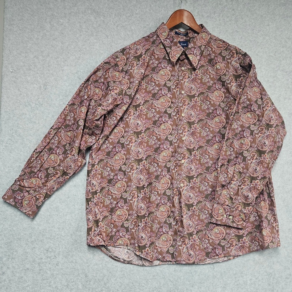 Paul Fredrick Mens XXL Brown Paisley Long Sleeve Button Down Cotton Shirt